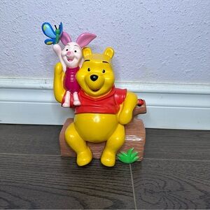Vintage Disney Winnie The Pooh and Piglet Coin Piggy Bank Vinyl Plastic with Lid